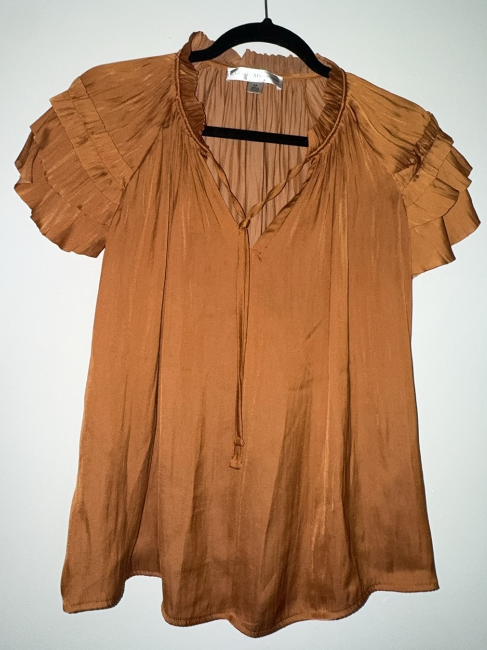 Catherine Malandrino Rust Ruffle Sleeve Peasant Blouse